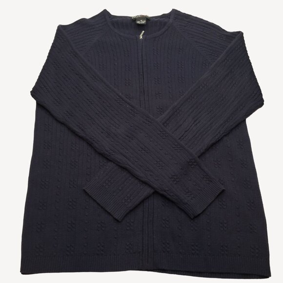 Style & Co Womens Navy Blue Cardigan Sweater Zipper Zip Small Cable Knit Size M - Picture 1 of 9